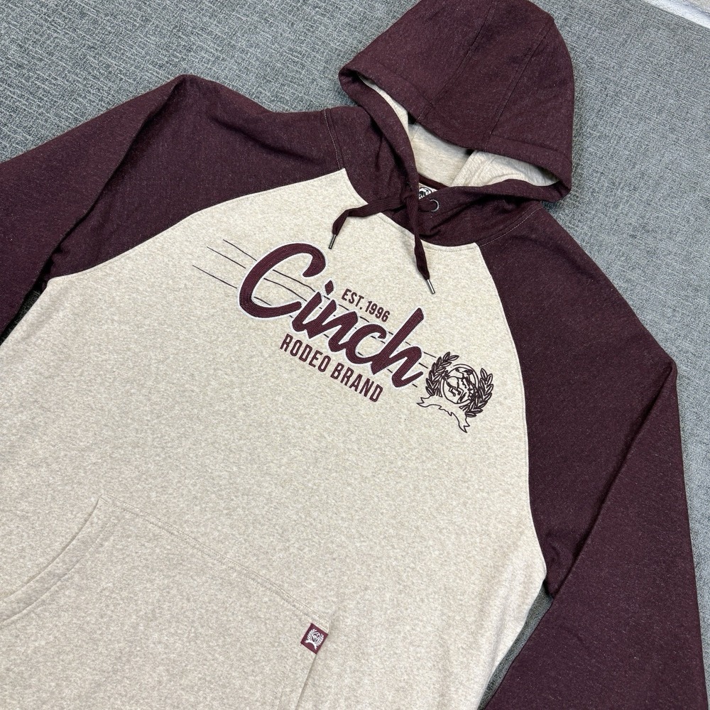 Cinch Sweatshirt Men's XL Beige Maroon Hoodie Western Rodeo Ranch Wear